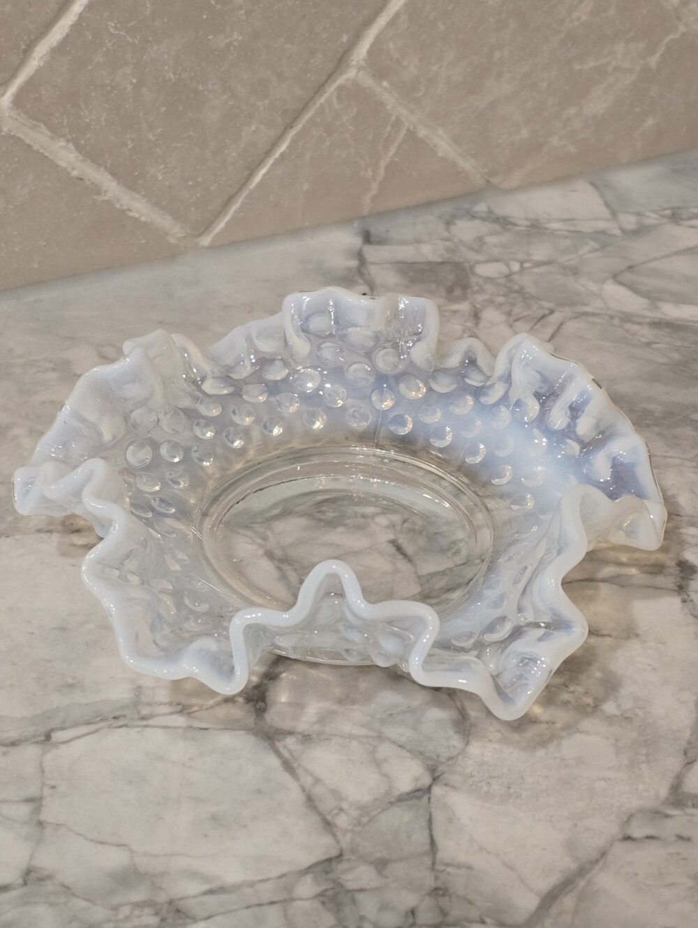 Antique Fenton Art Glass Opalescent Hobnail Candy Dish Bowl Coastal